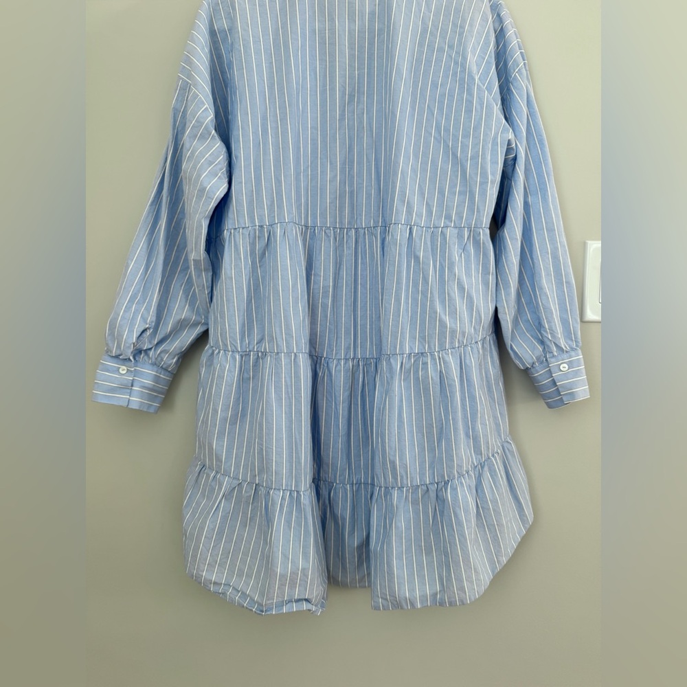 Zara blue pinstripe shirt dress tunic size Large - Picture 9 of 16